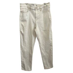 Seven7 Ivory Colored Slim Straight High Rise Jeans Size 12 Embroidered Logo
